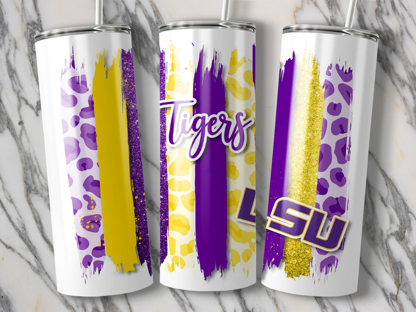LSU Tigers Purple Yellow Design Art Image Tumblers