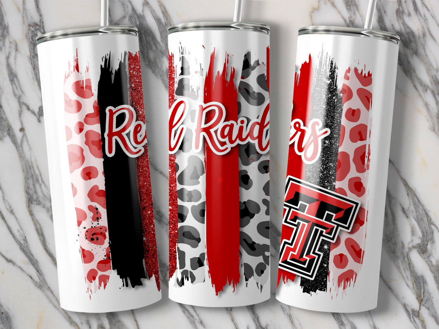 Red Raiders Leopard Brush Stroke Design For Texas Tech Tumblers