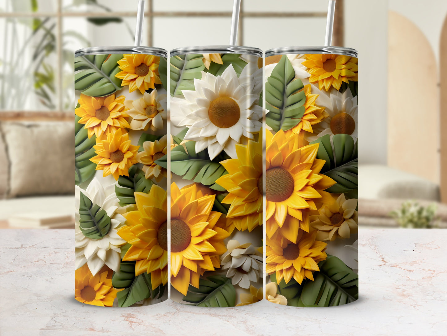 Beautiful Sunflower Stainless Steel Tumbler Beverage Holder