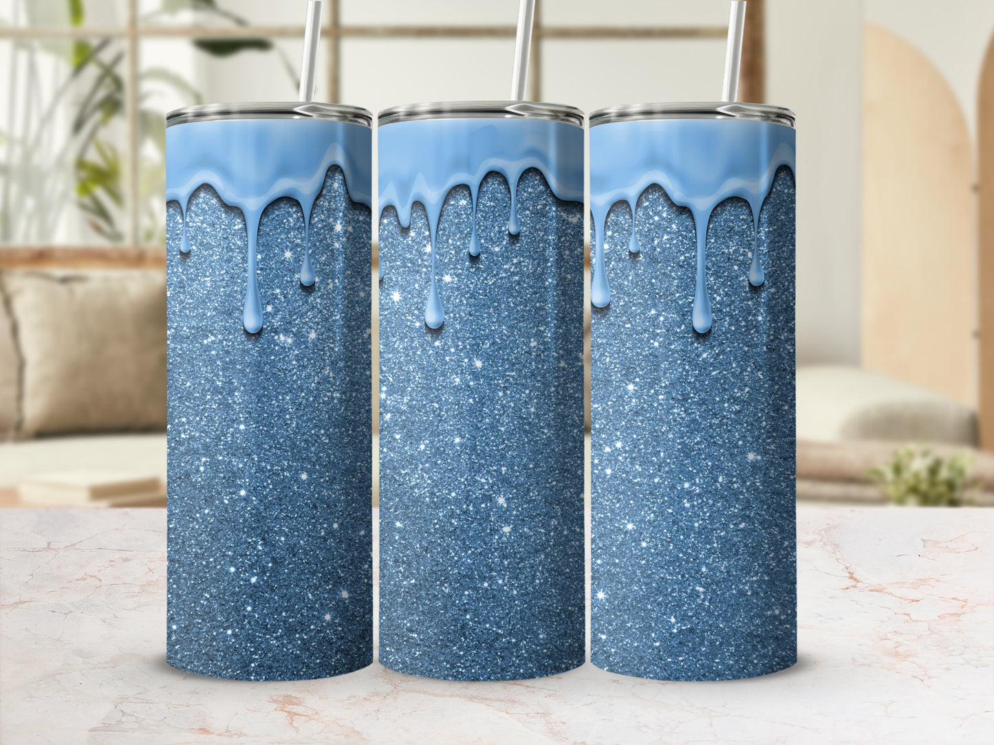 Glitter Blue Drip Tumbler for Stylish Drinkware Product