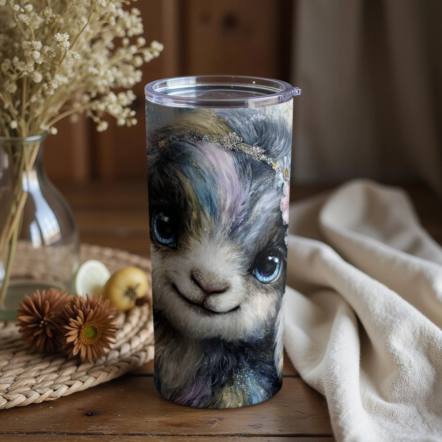 Cute Bunny Tumbler with Floral Design