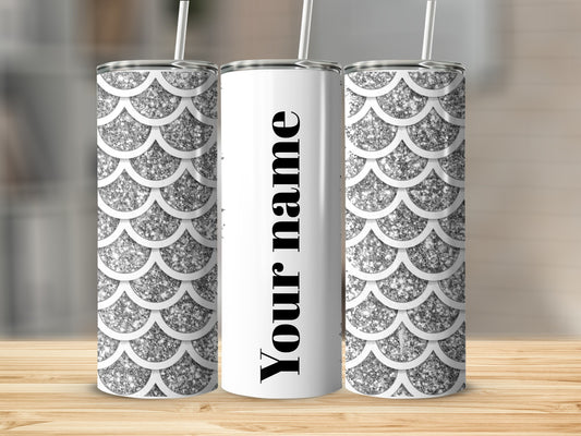 Personalized Silver Glitter Scales Design Tumbler