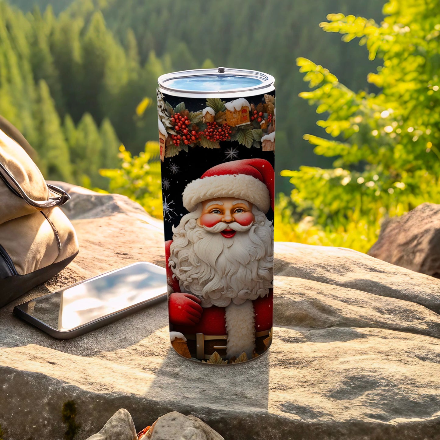 Festive Santa Tumbler with Lid for Holiday Celebrations