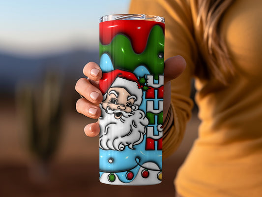 Festive Santa Claus Tumbler with Colorful Christmas Lights