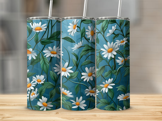 White Daisy Green Foliage Teal Pattern Tumbler product type