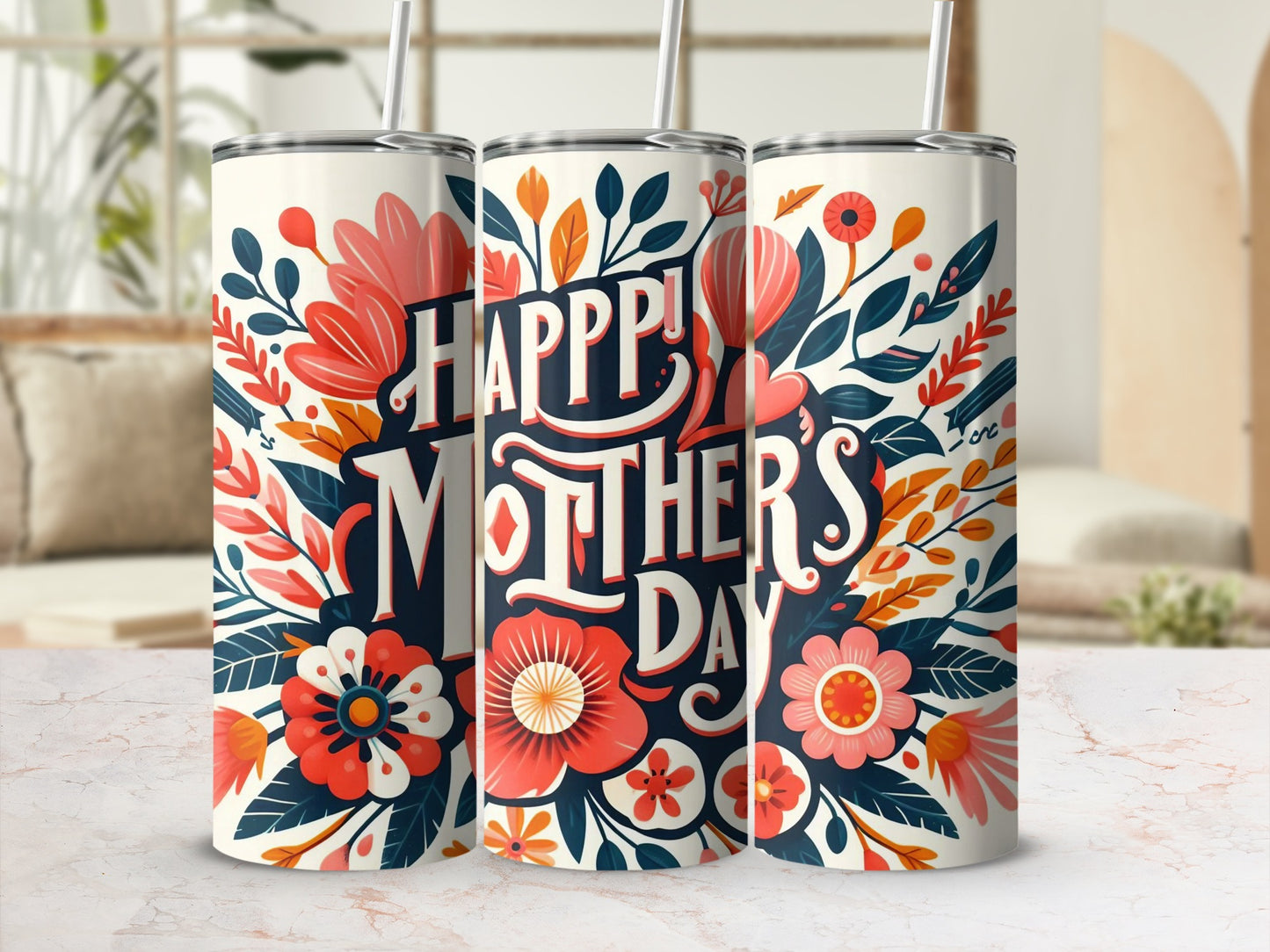 Colorful Happy Mother's Day Floral Travel Mug