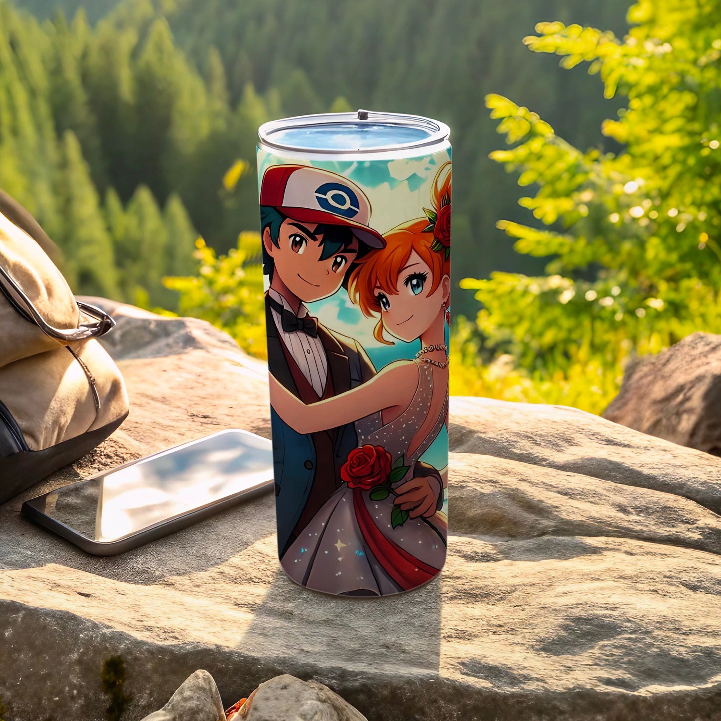 Ash and Misty Anime Art Tumbler with Lid