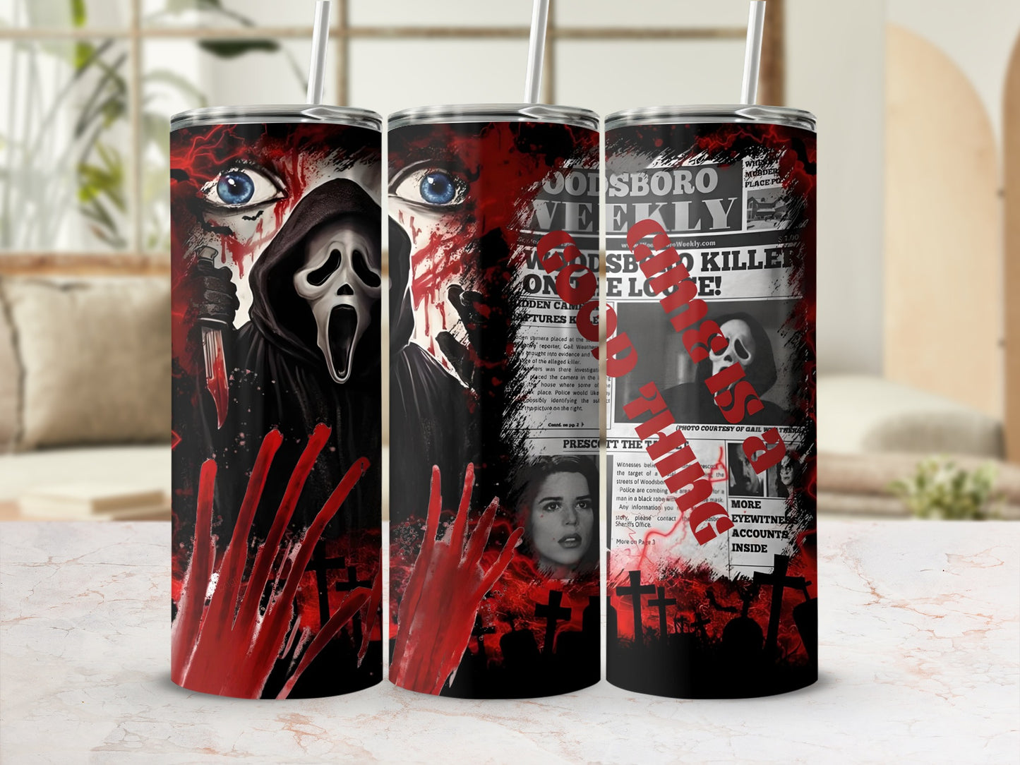Horror Movie Inspired Tumbler with Ghost Face Design