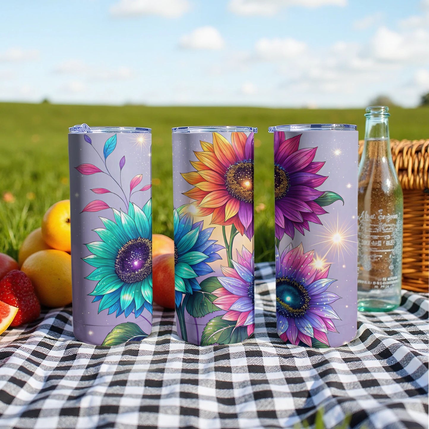 Colorful Sunflower Designed Insulated Tumbler Cup