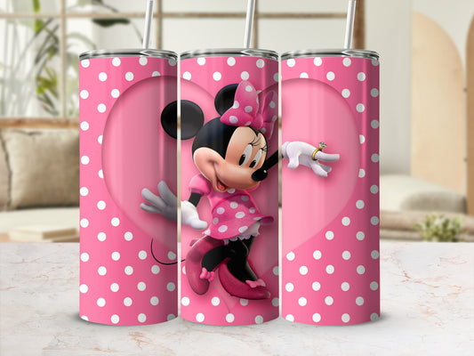 Pink Polka Dot Minnie Mouse Design Tumbler Cup