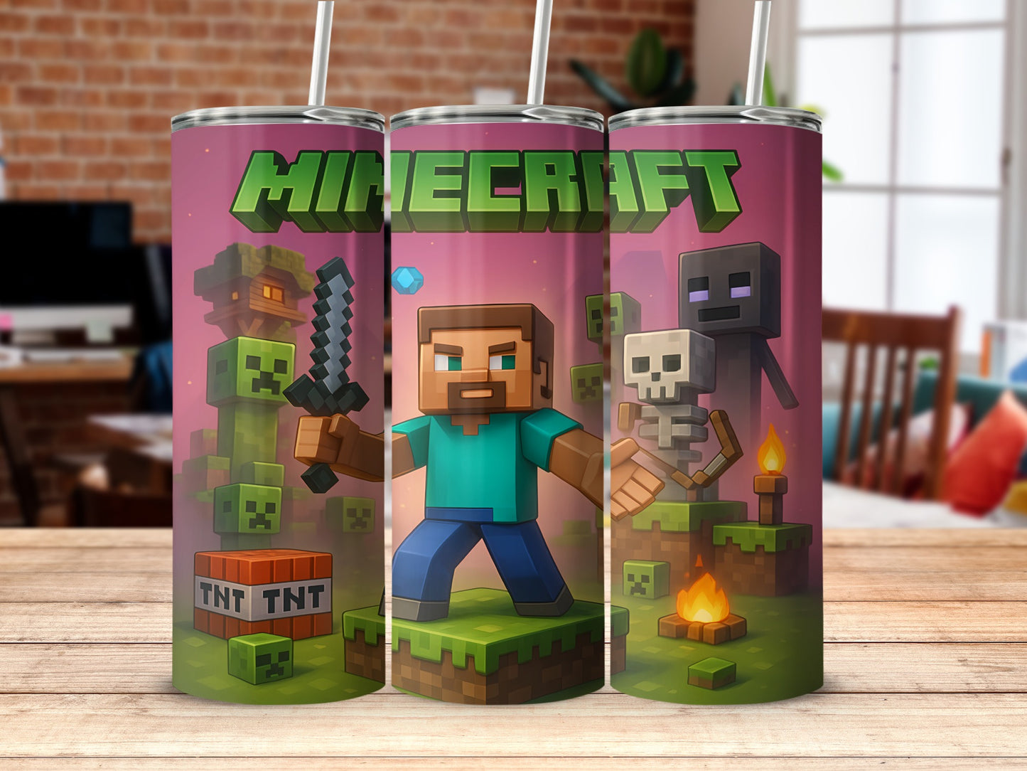 Minecraft Themed Tumbler with Sword and Characters