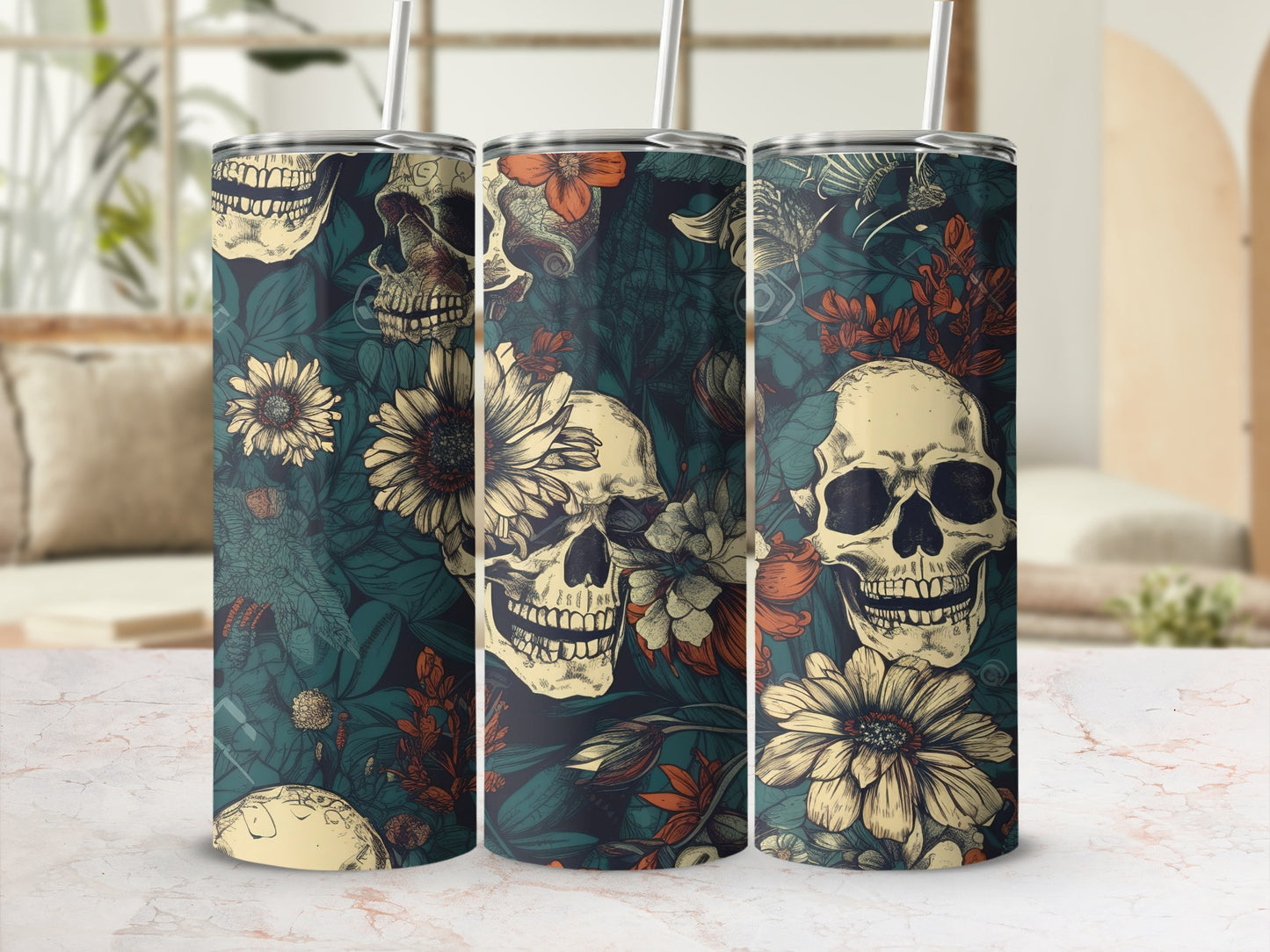 Floral Skull Design Insulated Tumbler Product
