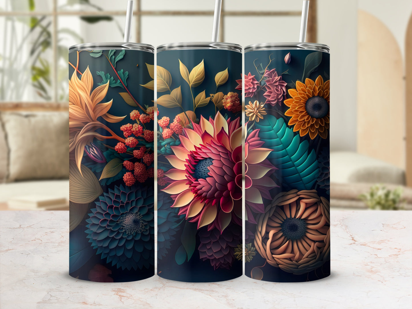 Colorful Floral Patterned Tumbler Set for Stylish Drinks