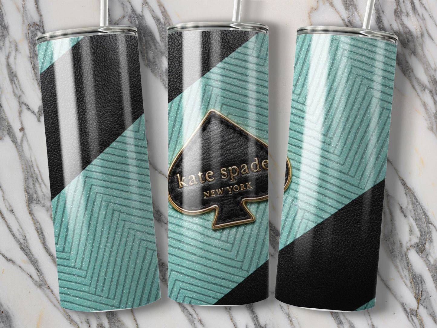 Kate Spade Inspired New York Emblem with Stripes and Chevron Tumblers