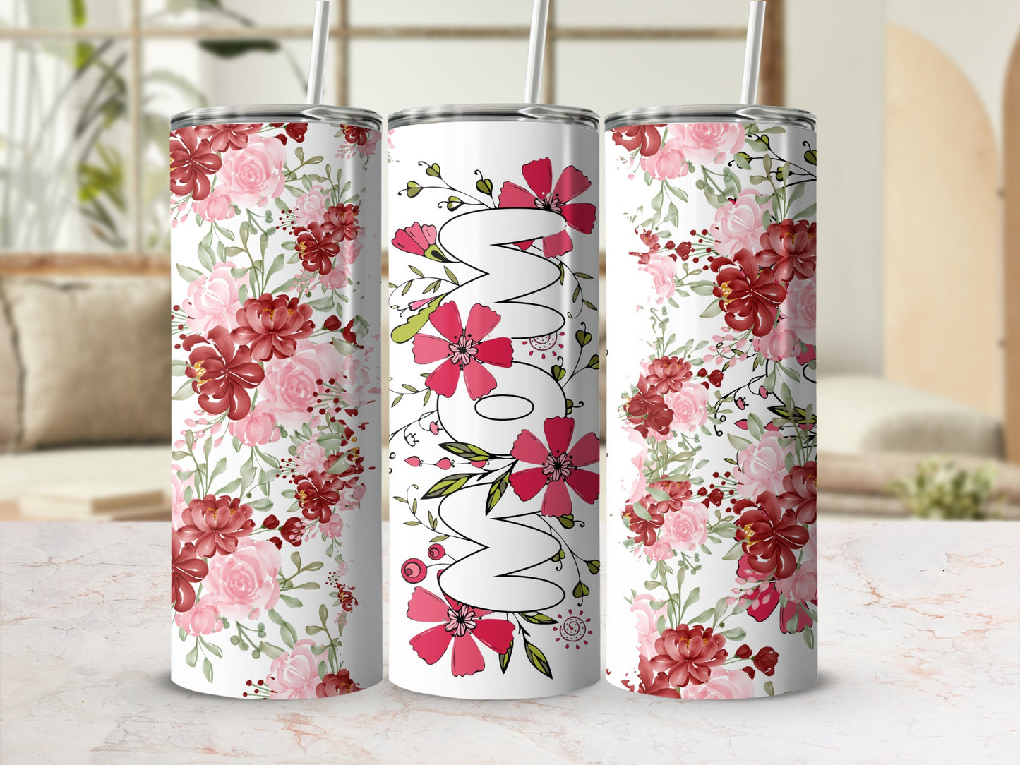 Floral Pink and Red Mom Design Tumbler Product