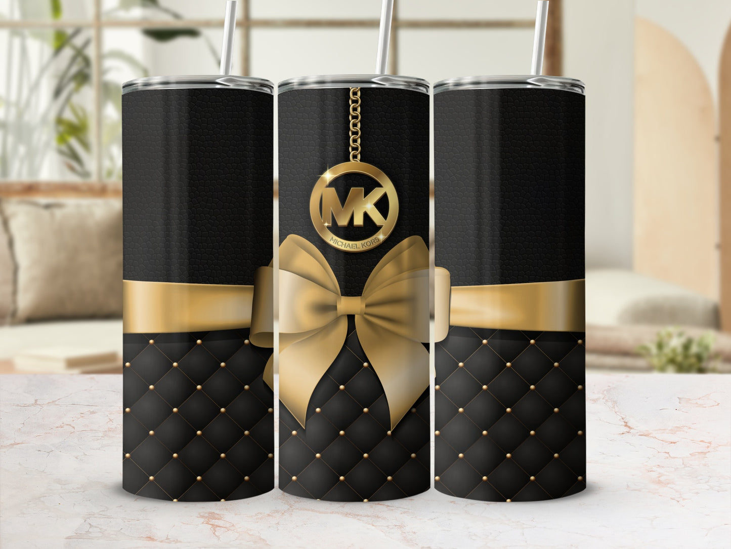 Luxurious Black and Gold Bow Design Drink Tumbler