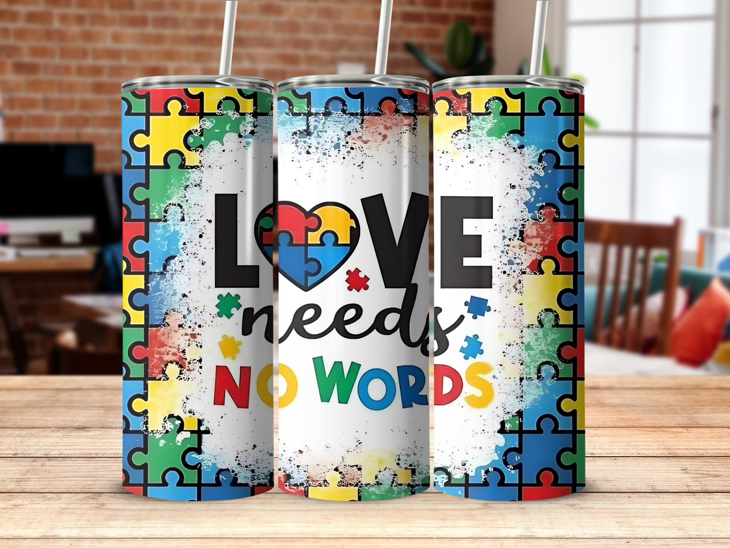 Love Needs No Words Puzzle Theme Tumbler