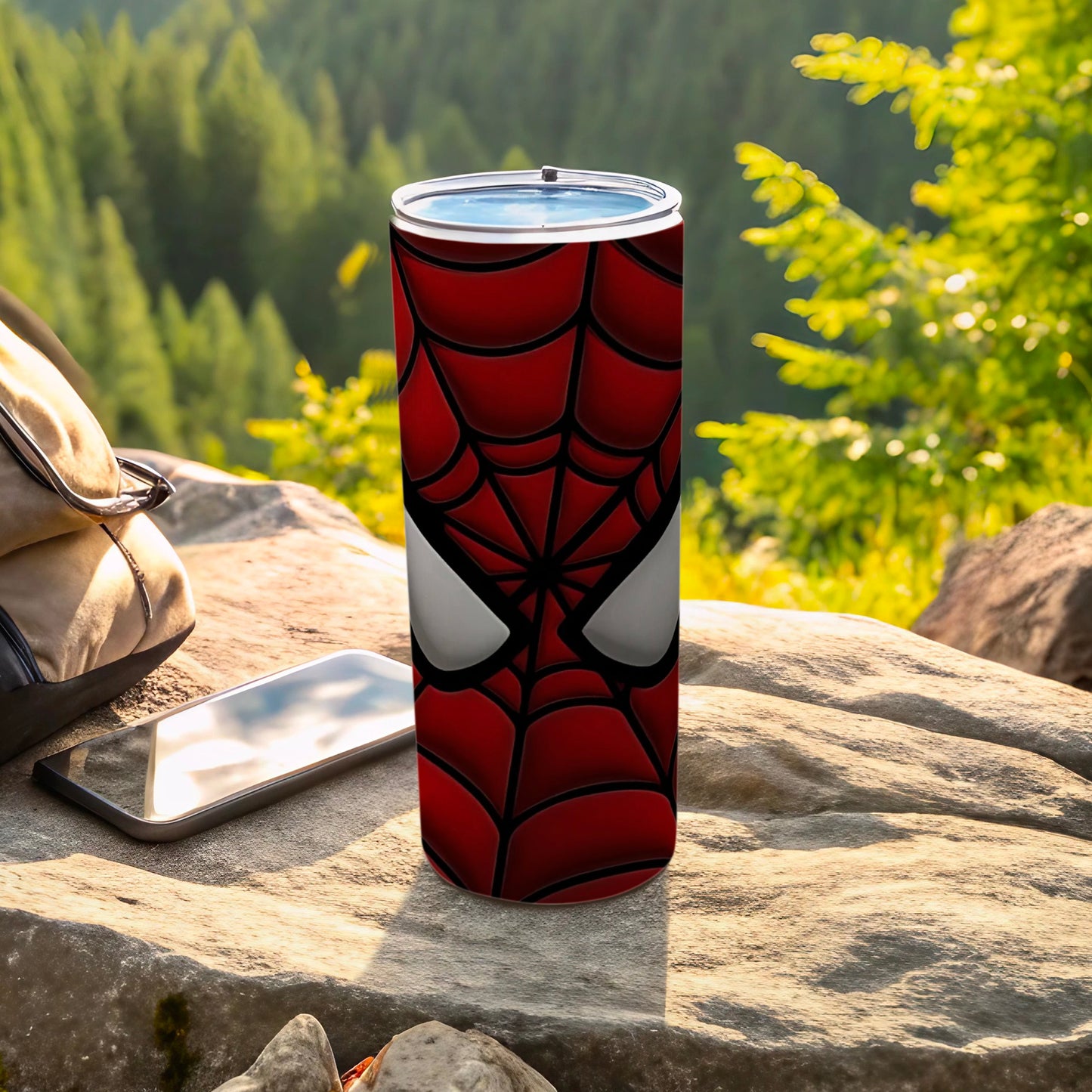 Red and Black Webbed Superhero Stainless Steel Tumbler