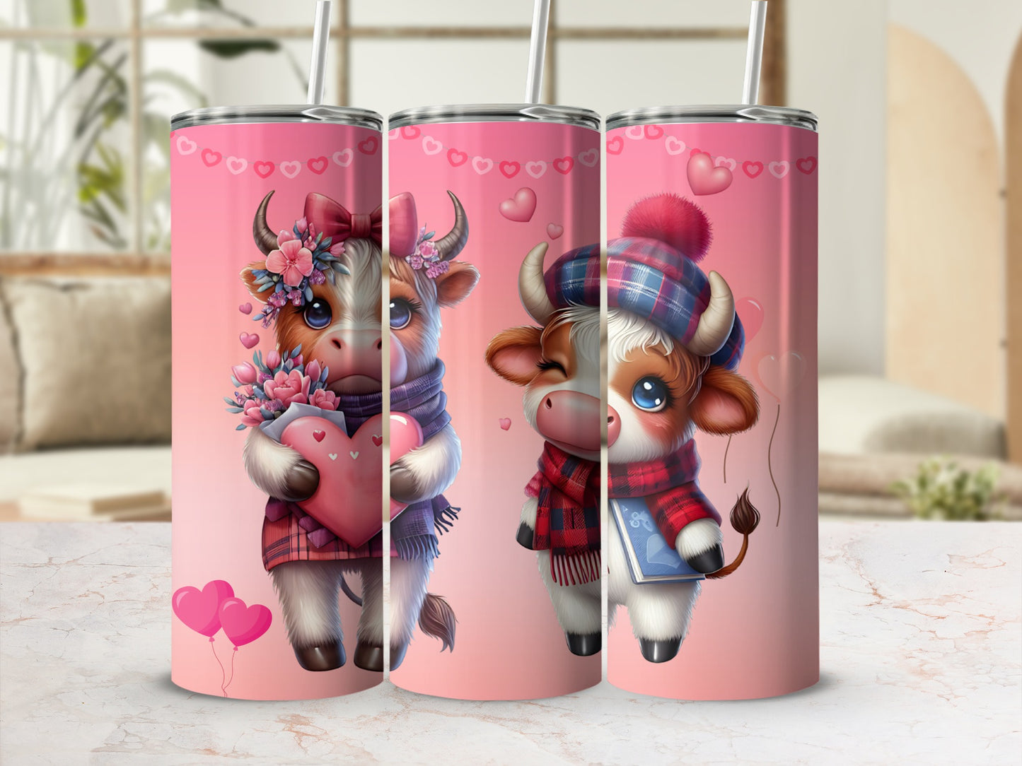 Adorable Valentine Cow Insulated Travel Tumbler