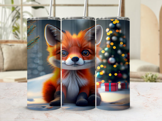Cute Holiday Fox and Christmas Tree Tumbler