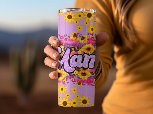 Sunflower and Leopard Print Mom Tumbler Cup for Moms