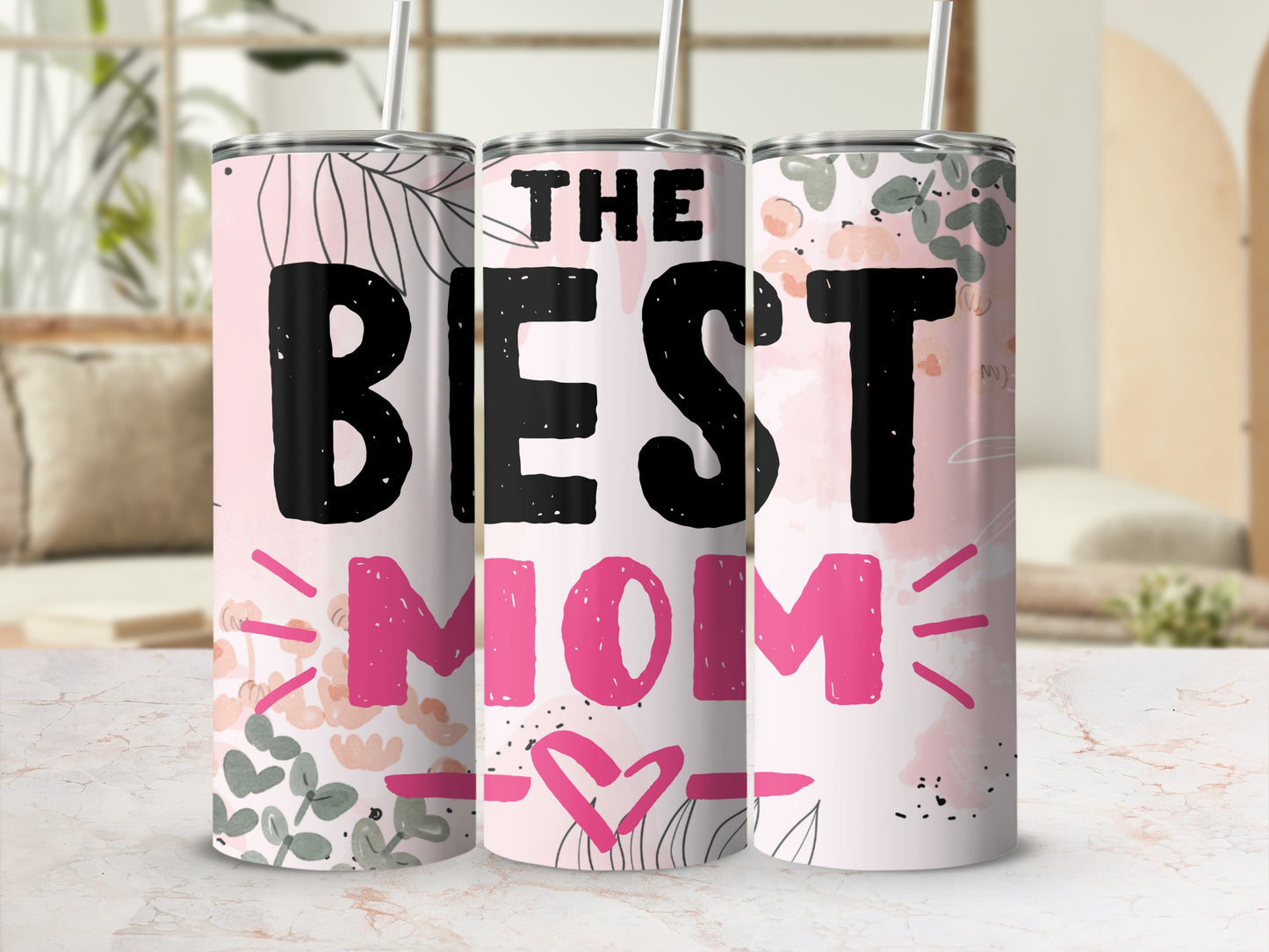 The Best Mom Floral Design Gift Tumbler with Straw