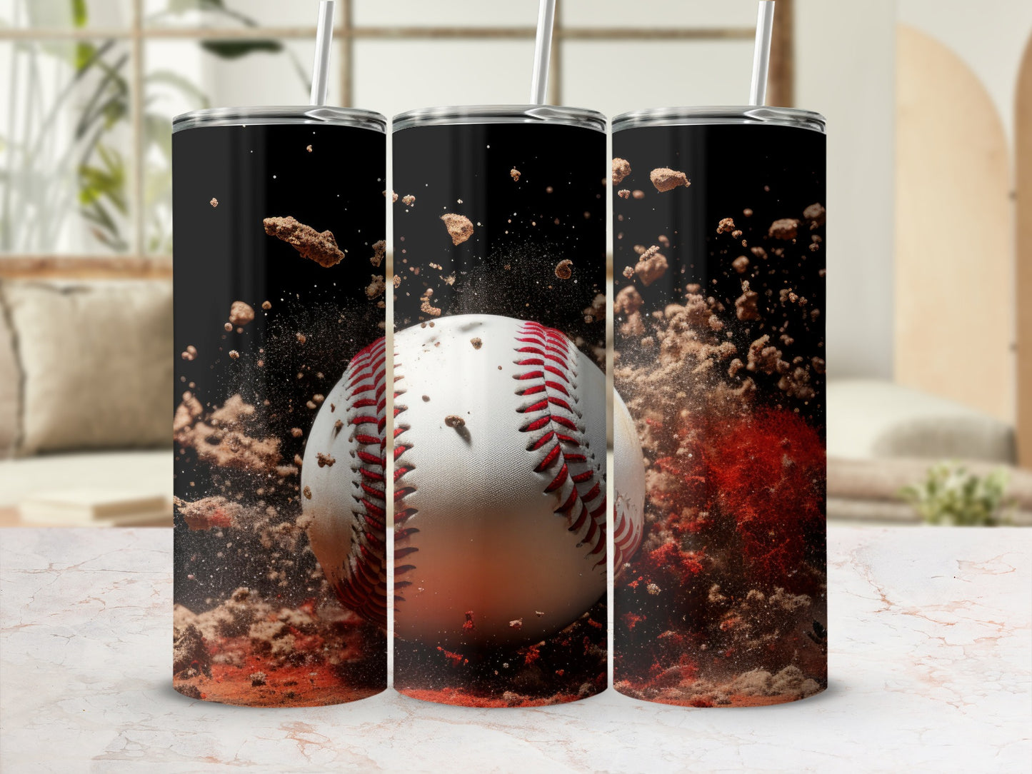 Exploding Baseball Design on Beverage Tumbler Product