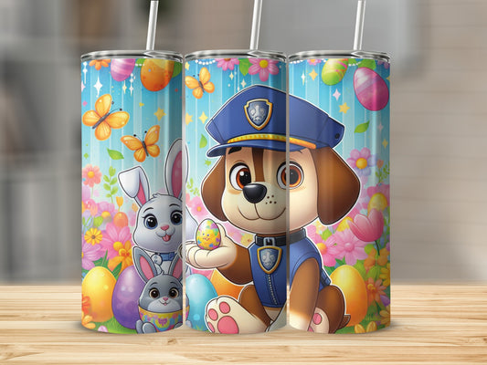 Easter Bunnies Chase Police Dog Eggs Flowers Spring tumbler