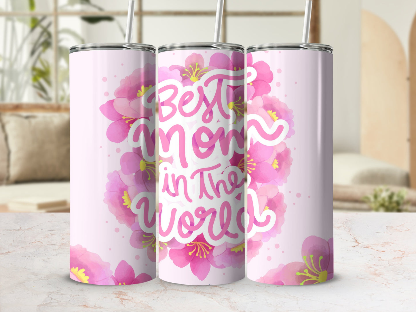 Best Mom in the World Floral Tumbler Cup Product