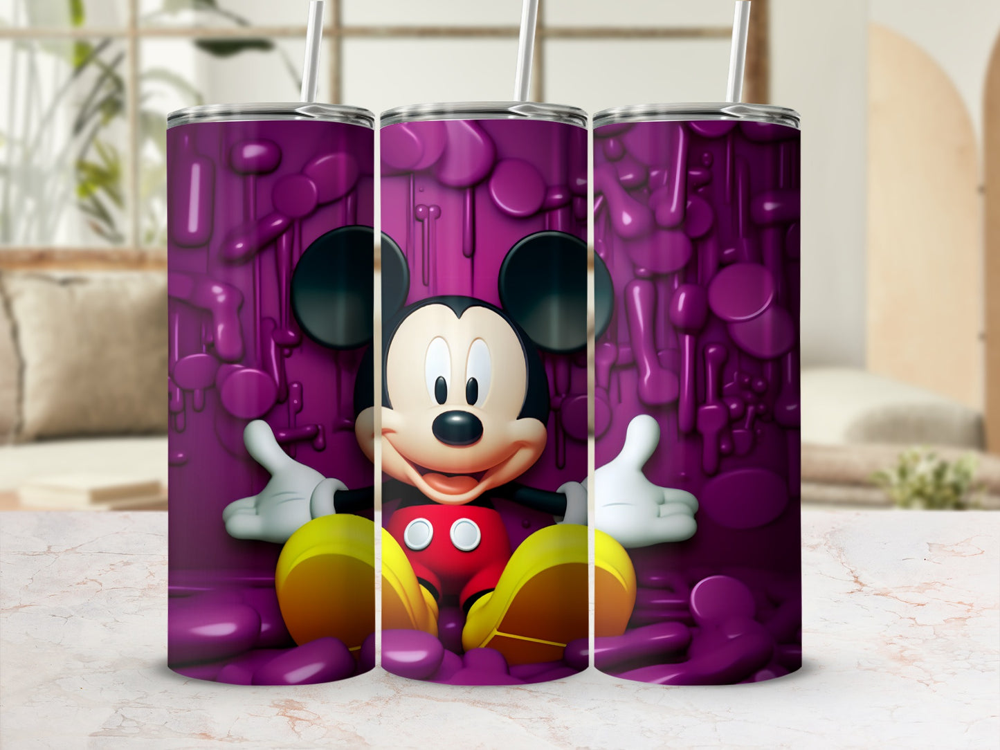 Mickey Mouse Purple Graphic Tumbler with Straw