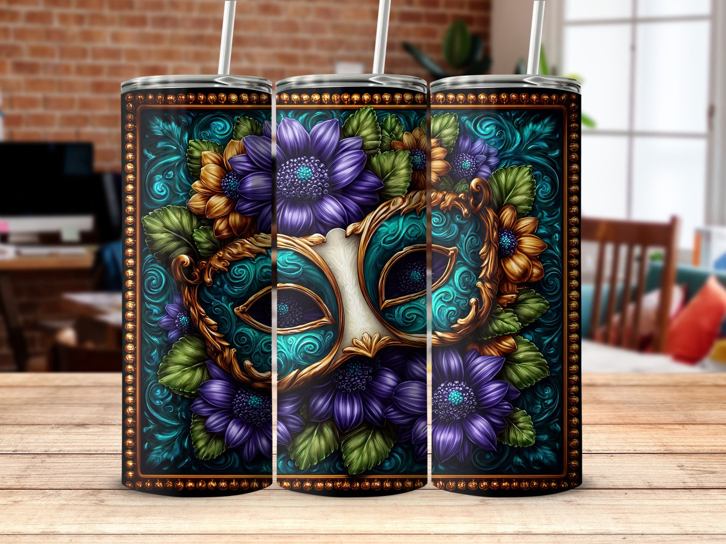 Colorful Masquerade Floral Design Tumbler product