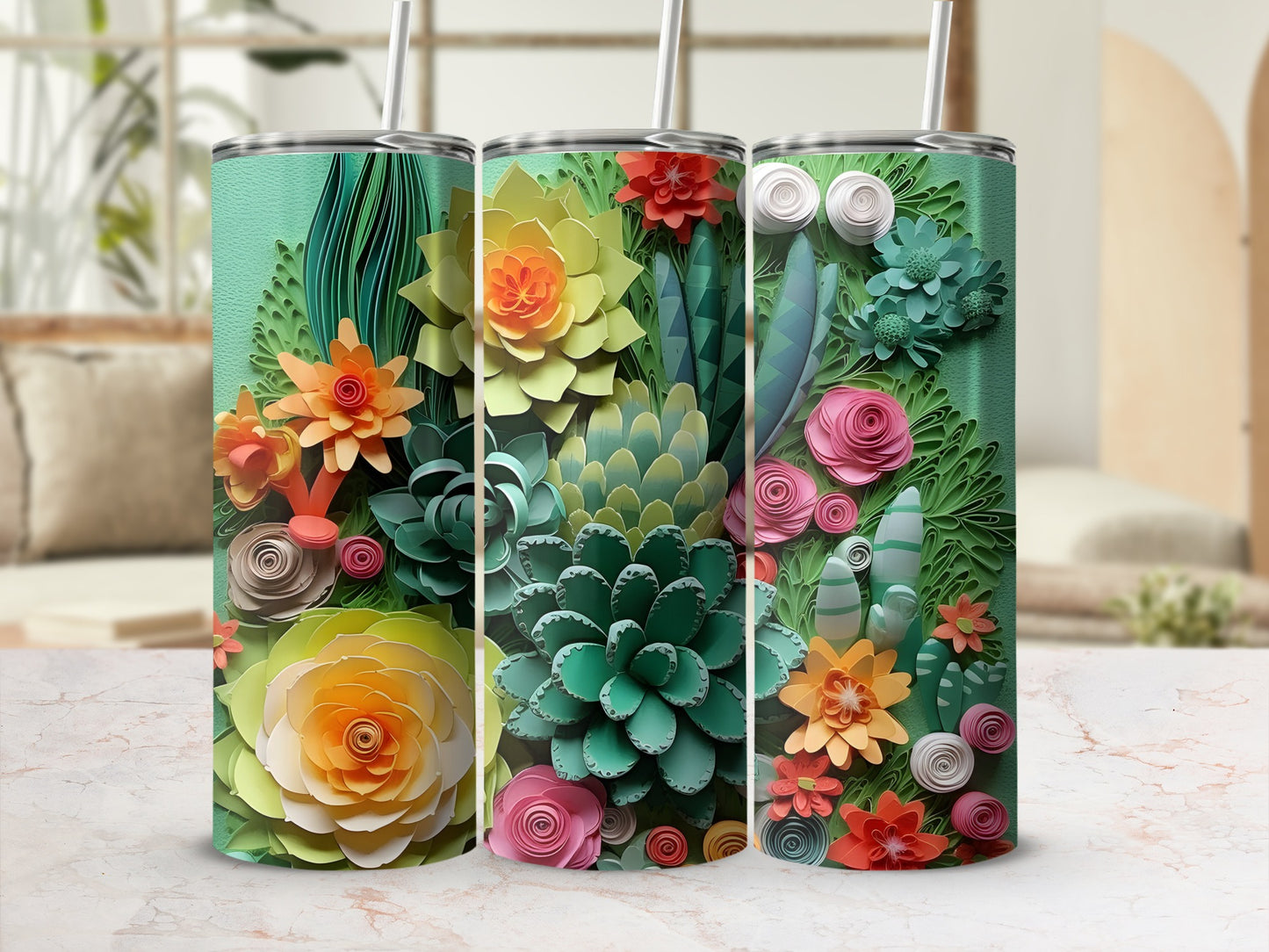 Colorful Succulent Art Design Stainless Steel Tumbler