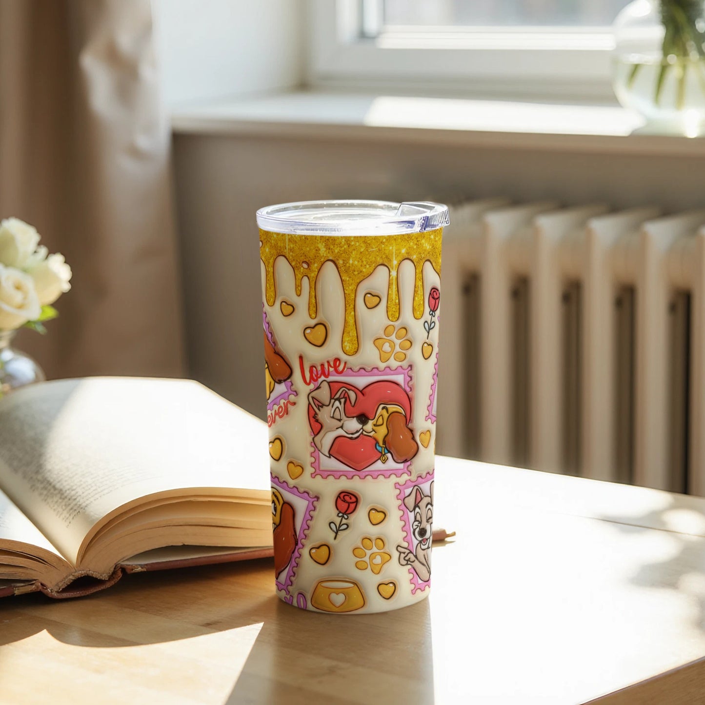 Adorable Drippy Love Dog Artwork Insulated Tumbler Cup