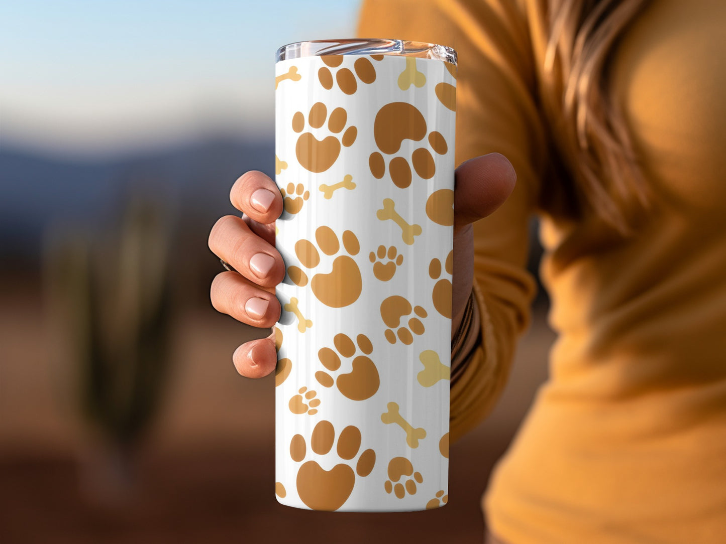 Paw Prints and Bone Pattern Travel Tumbler