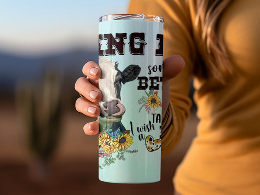 Cow and Flowers Print Insulated Travel Tumbler