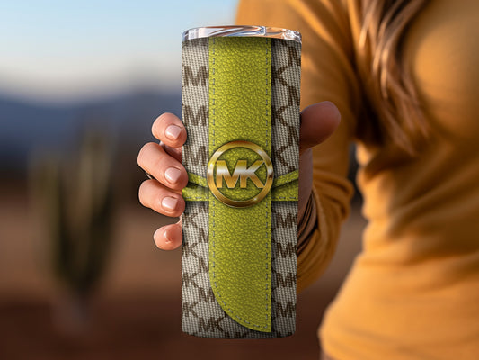 Stylish MK Branded Tumbler with Green Accent