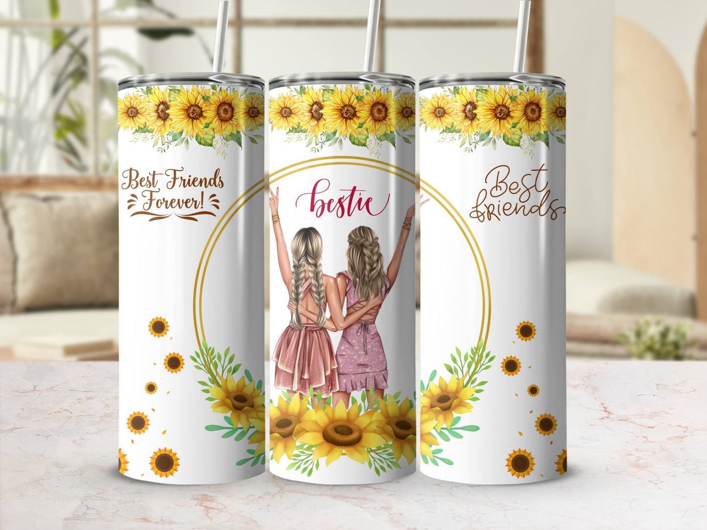 Best Friends Forever Sunflower Design Tumblers