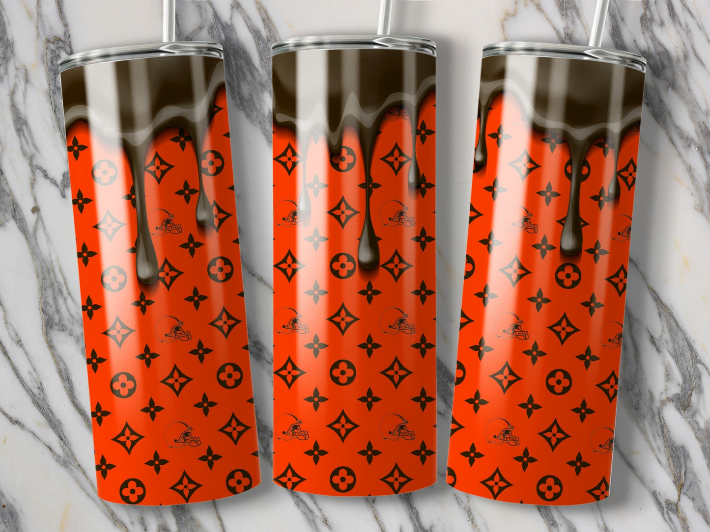 Orange Black LV Helmets Drips Style Pattern Tumblers