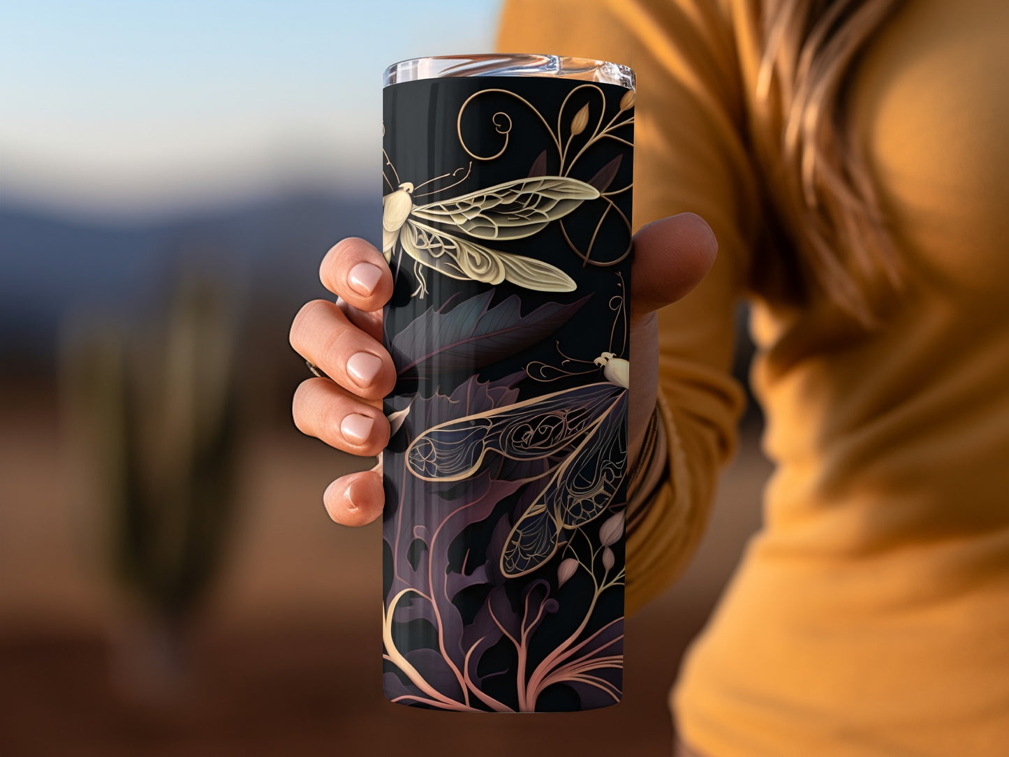 Elegant Dragonfly Art Design Insulated Tumbler Cup