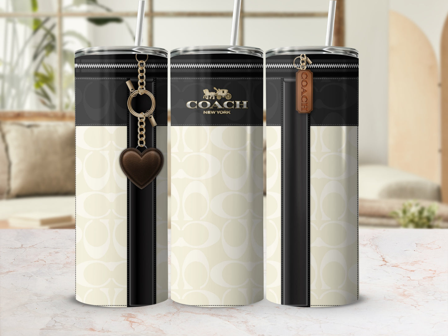 Stylish Coach New York Designer Tumbler with Straw