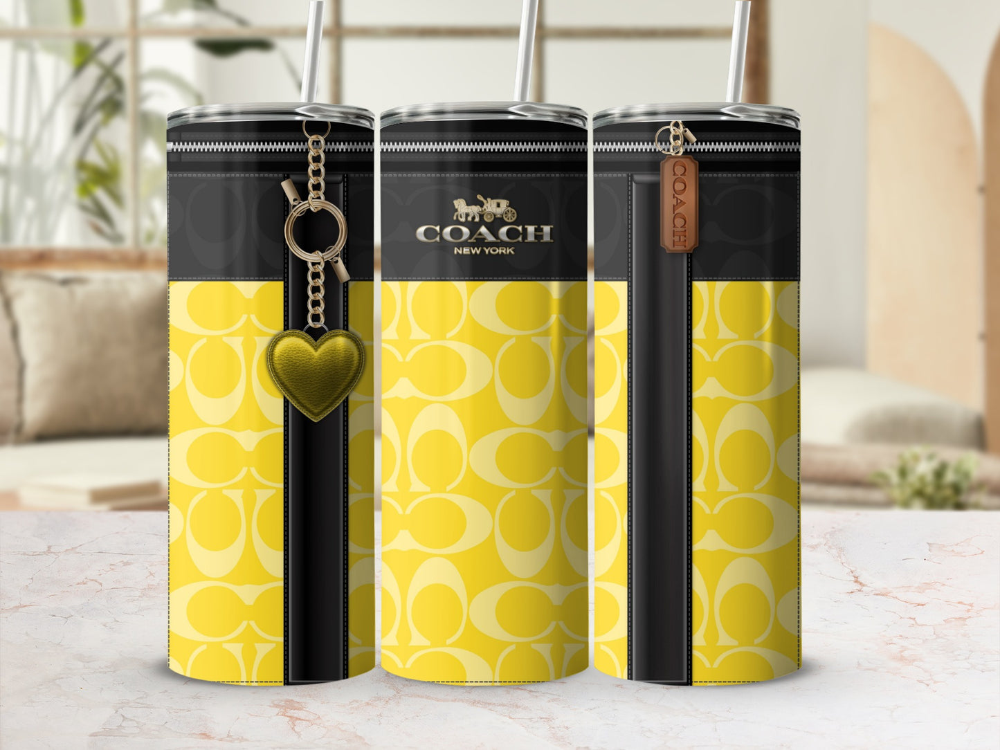 Stylish Coach New York Yellow Pattern Tumbler