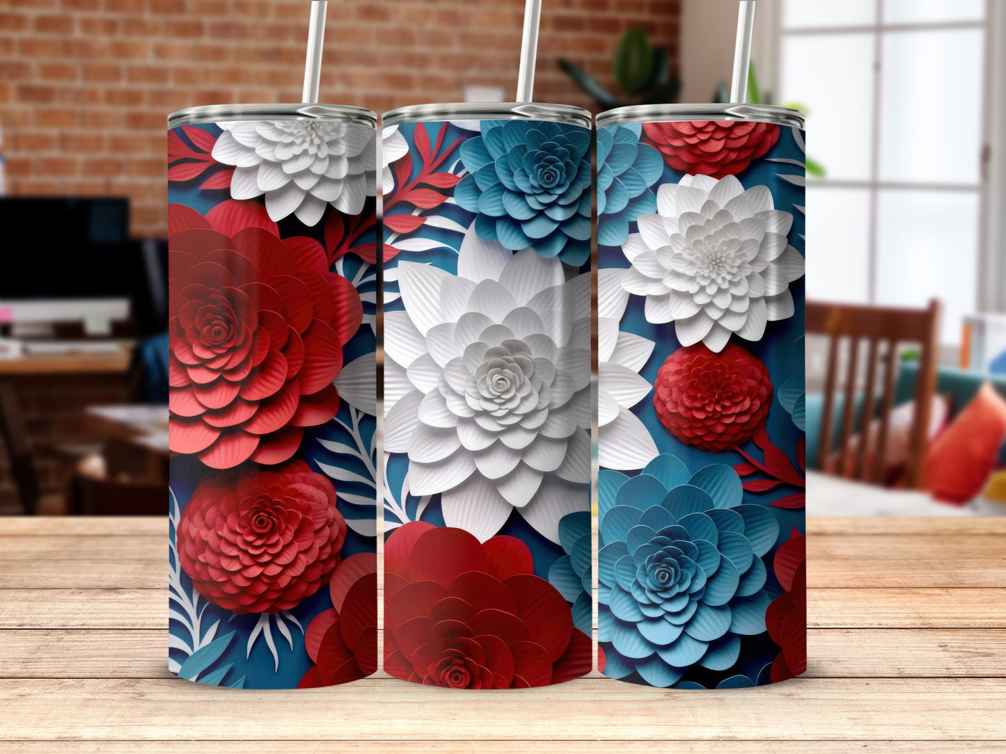 Vibrant Floral Patterned Stainless Steel Tumbler