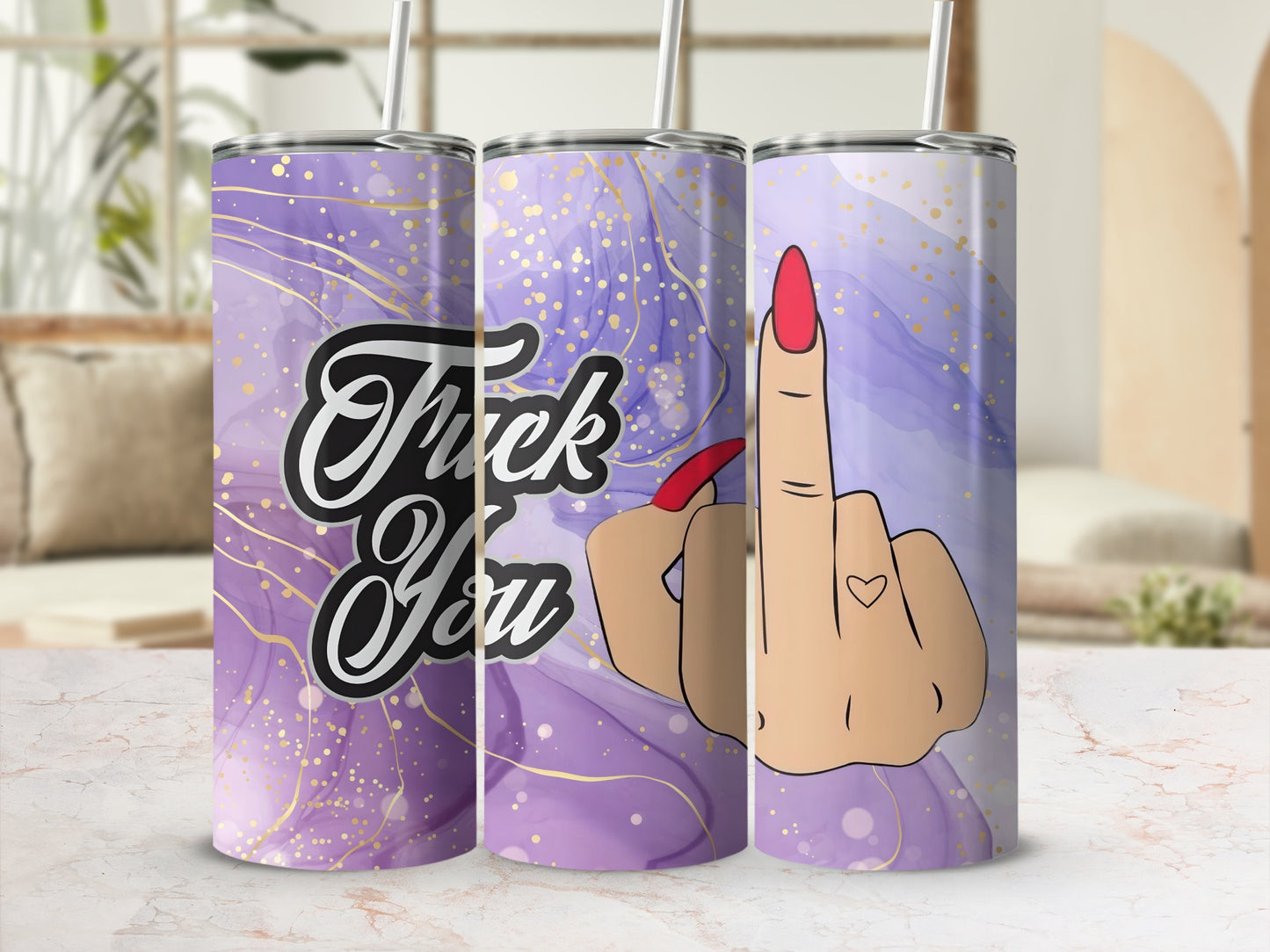 Purple Tumbler with Middle Finger and Thank You Design