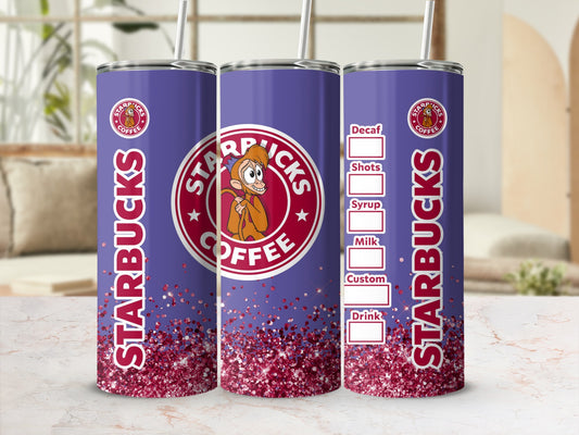 Glittery Starbucks Monkey Coffee Drink Tumbler