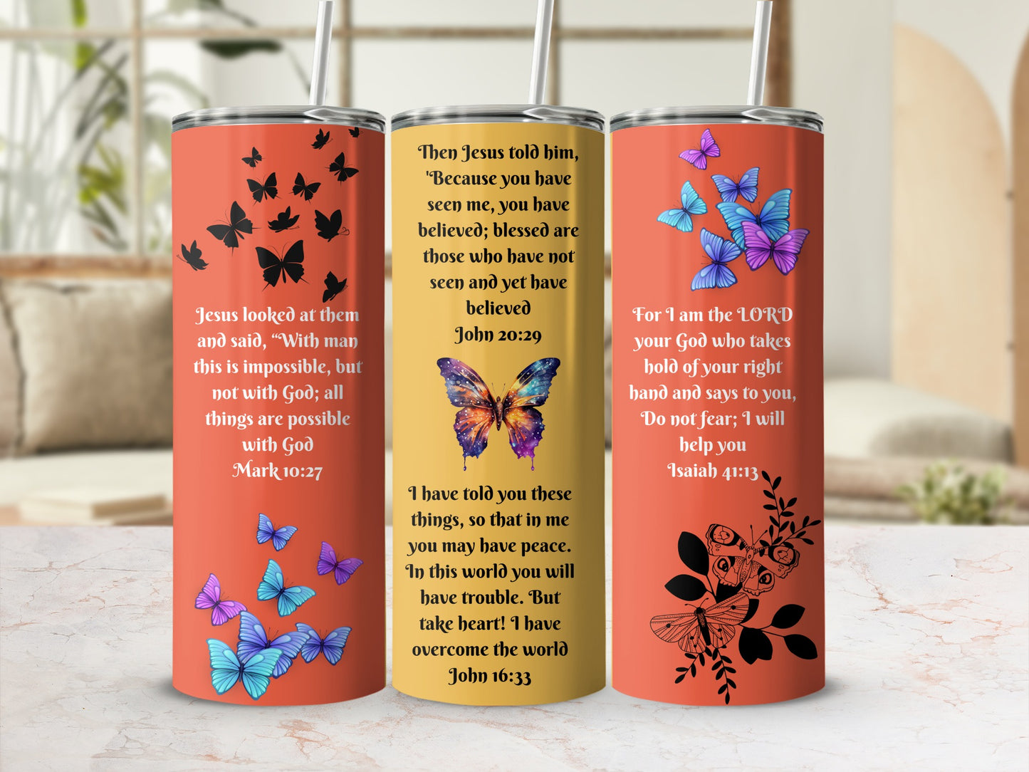 Inspirational Bible Verses and Butterfly Tumbler