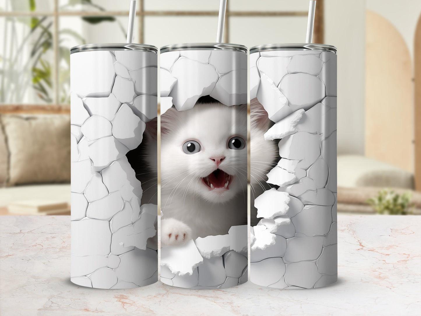 Cute Kitten Cracking Through Wall Design Tumbler Product