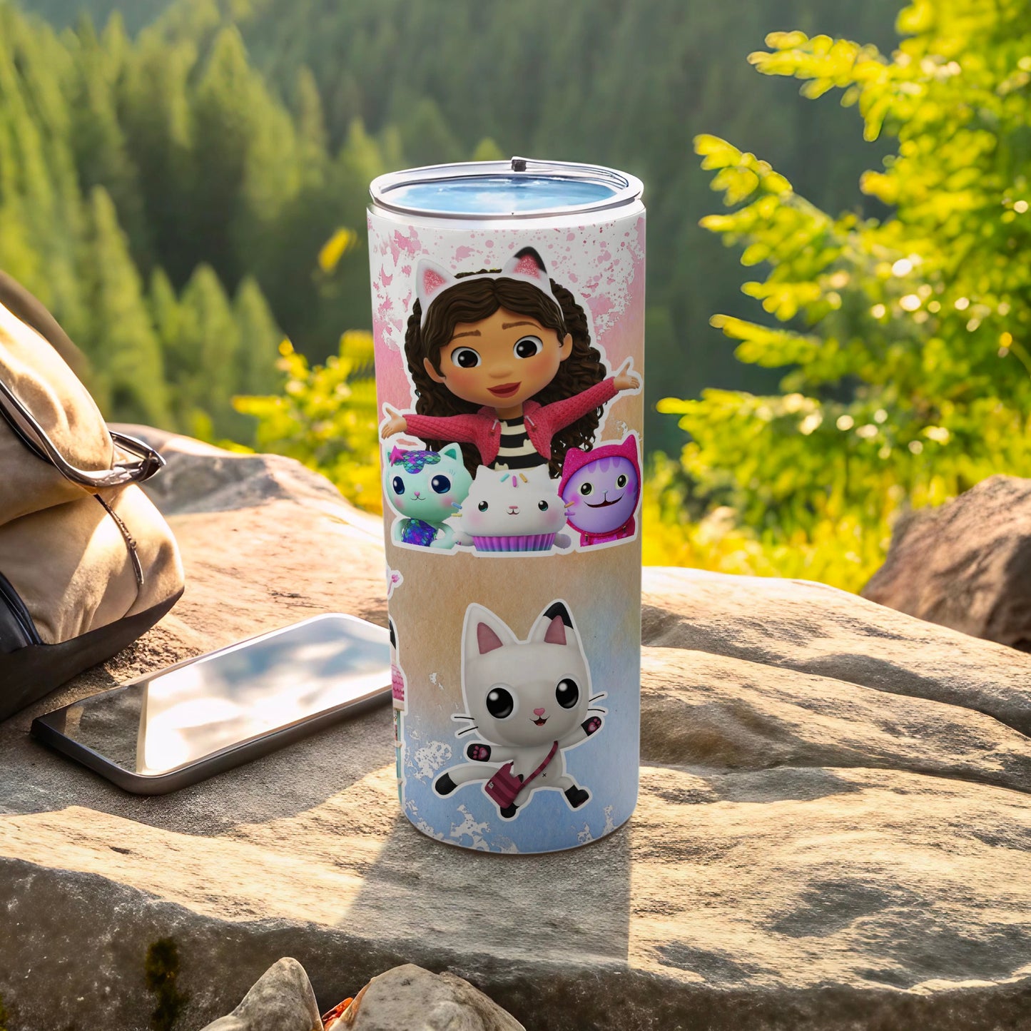 Colorful Cup with Cute Cat Characters Design Flask