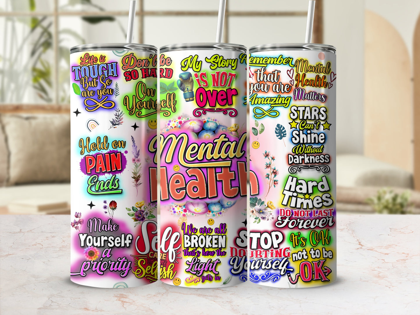 Colorful Motivational Mental Health Quotes Tumbler