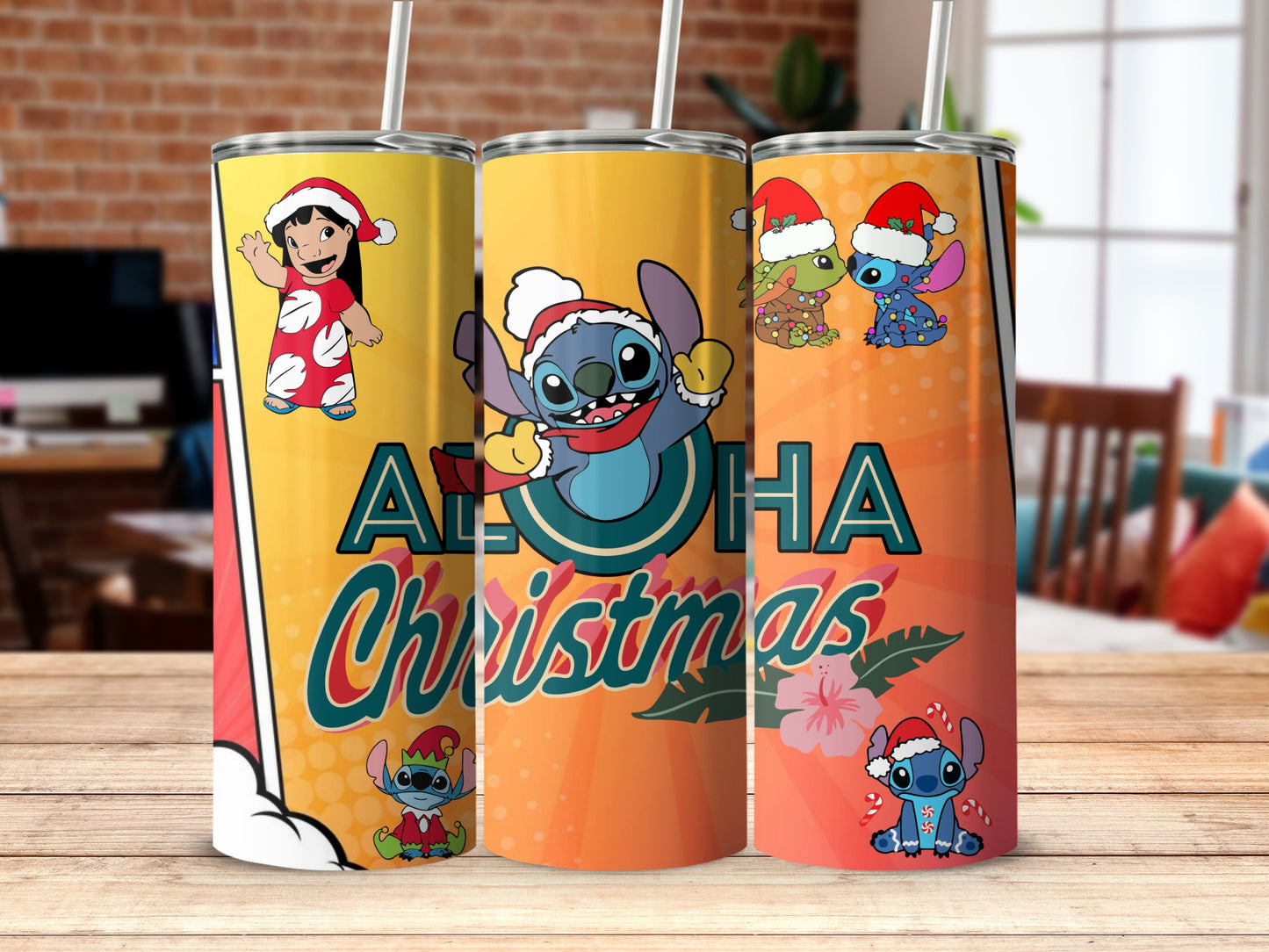 Aloha Christmas Cup Tumbler With Straw Fun Festive Design