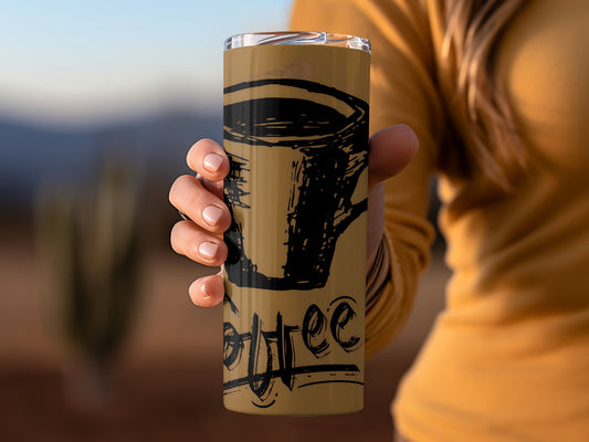 Hand Holding Artistic Coffee Design Tumbler Cup